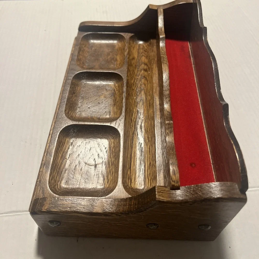 MidCentury Wooden Men's Valet Dresser Top Jewelry Organizer Red Velvet Lining